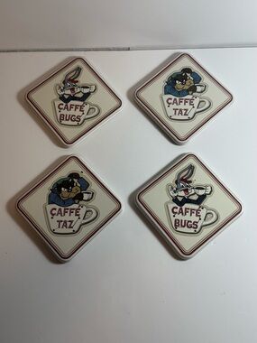 Vintage Warner Bros Studio 1995 Taz, Bugs Bunny Ceramic Coasters Set Of 4 Unused